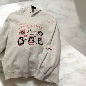 Cute Penguin Graphic Pink Embroidery Hoodie